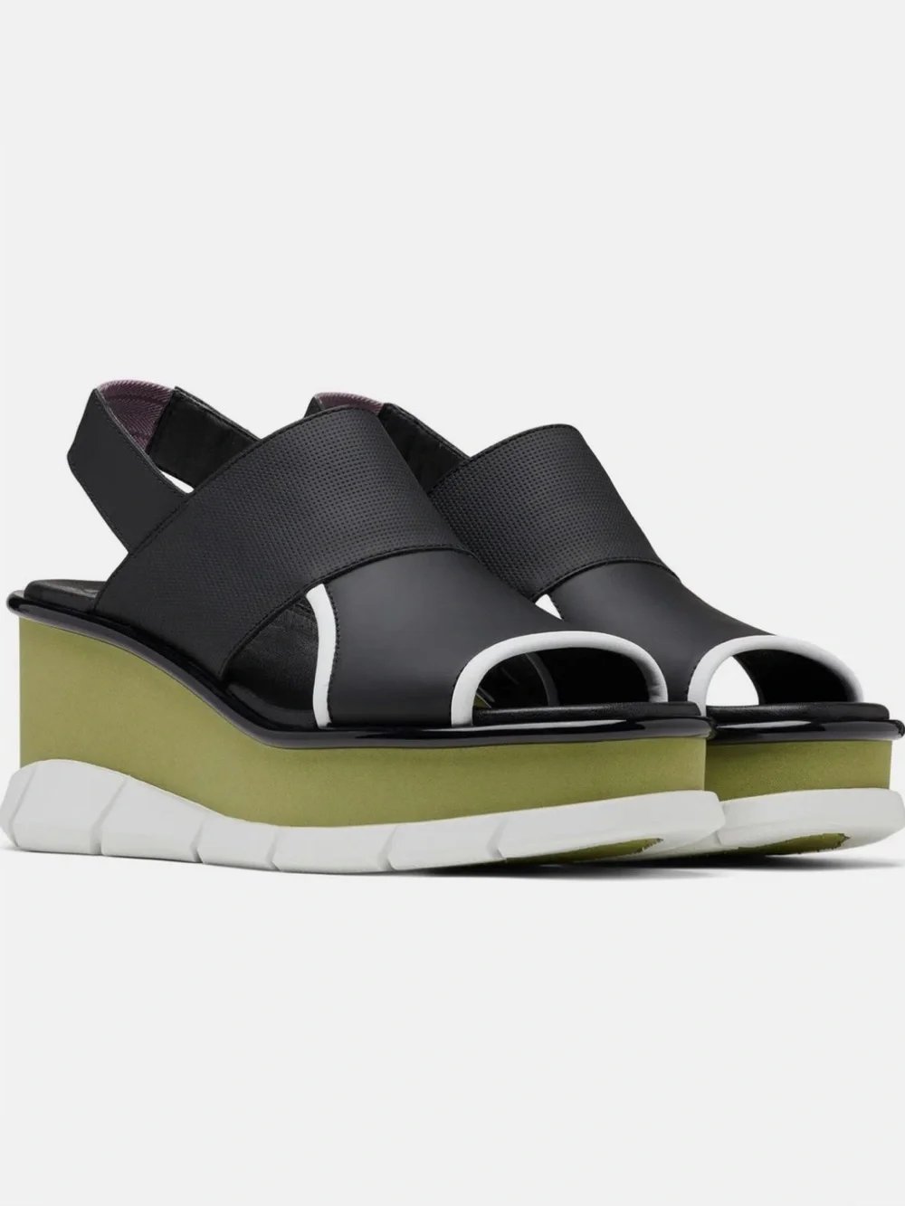 Sorel Slingback Platform Wedges Black with Olive Trim Size 9.5